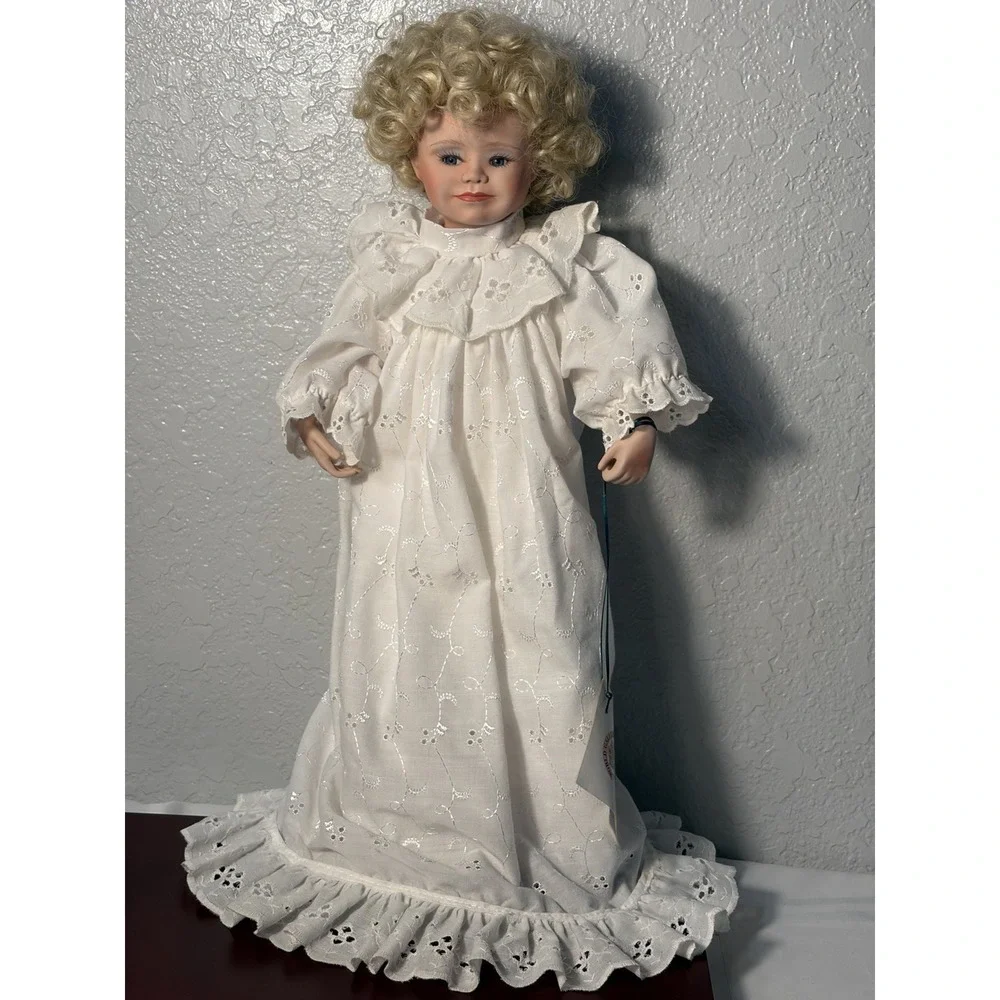 Curly Blonde Hair Porcelain Doll 16